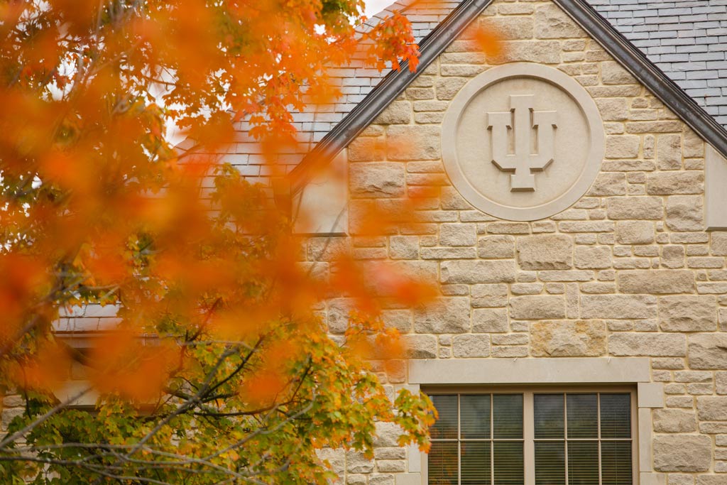IU logo engraved on a building