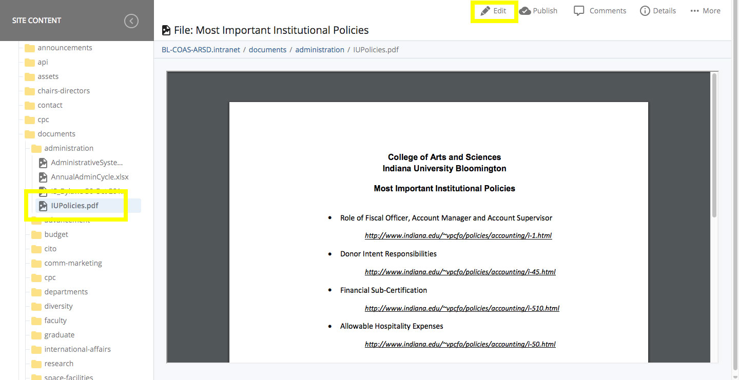 Screenshot of Most Important Institutional Policies