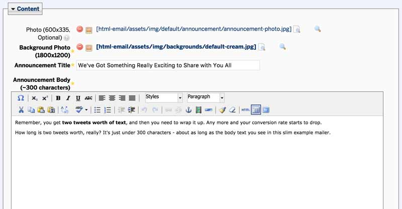 Screenshot of content section of an email