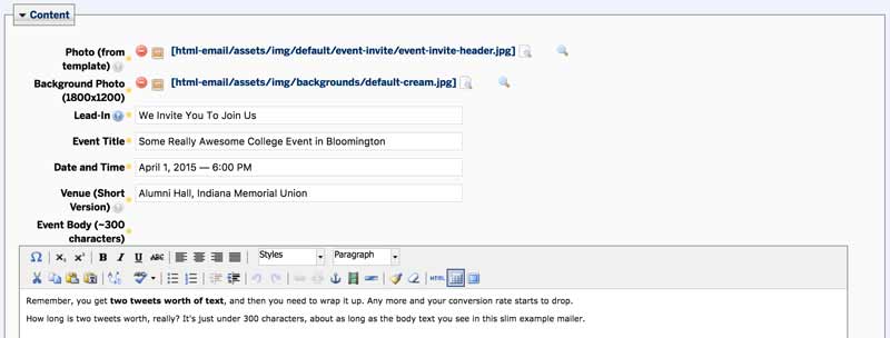 Screenshot of content for email builder