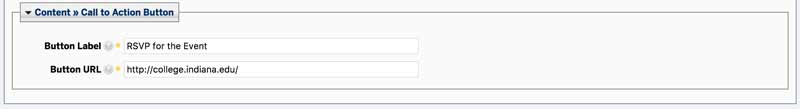 Screenshot of call to action button area in the editor