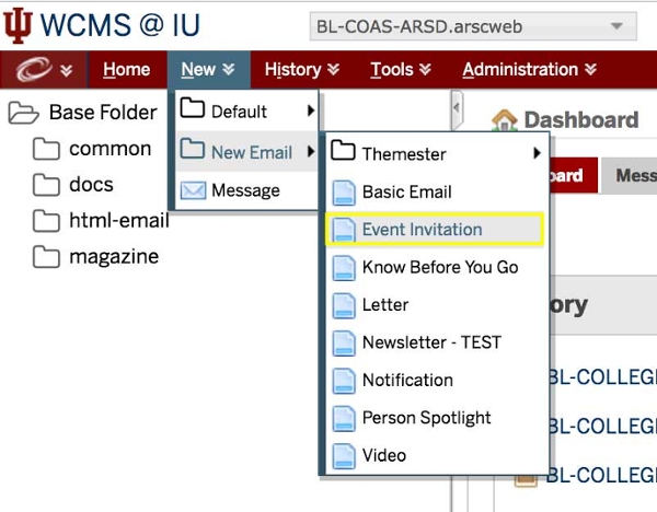 Screenshot of how to get to a new event email