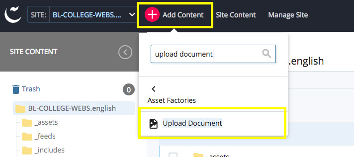 A screenshot on where to find how to upload a document.
