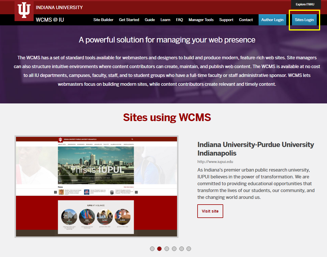WCMS login website screenshot